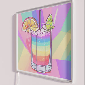 Vibrant colorful cocktail bar decoration with vibrant rainbow LED neon light