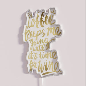 Eye-catching coffee and wine bar neon sign with gold accents