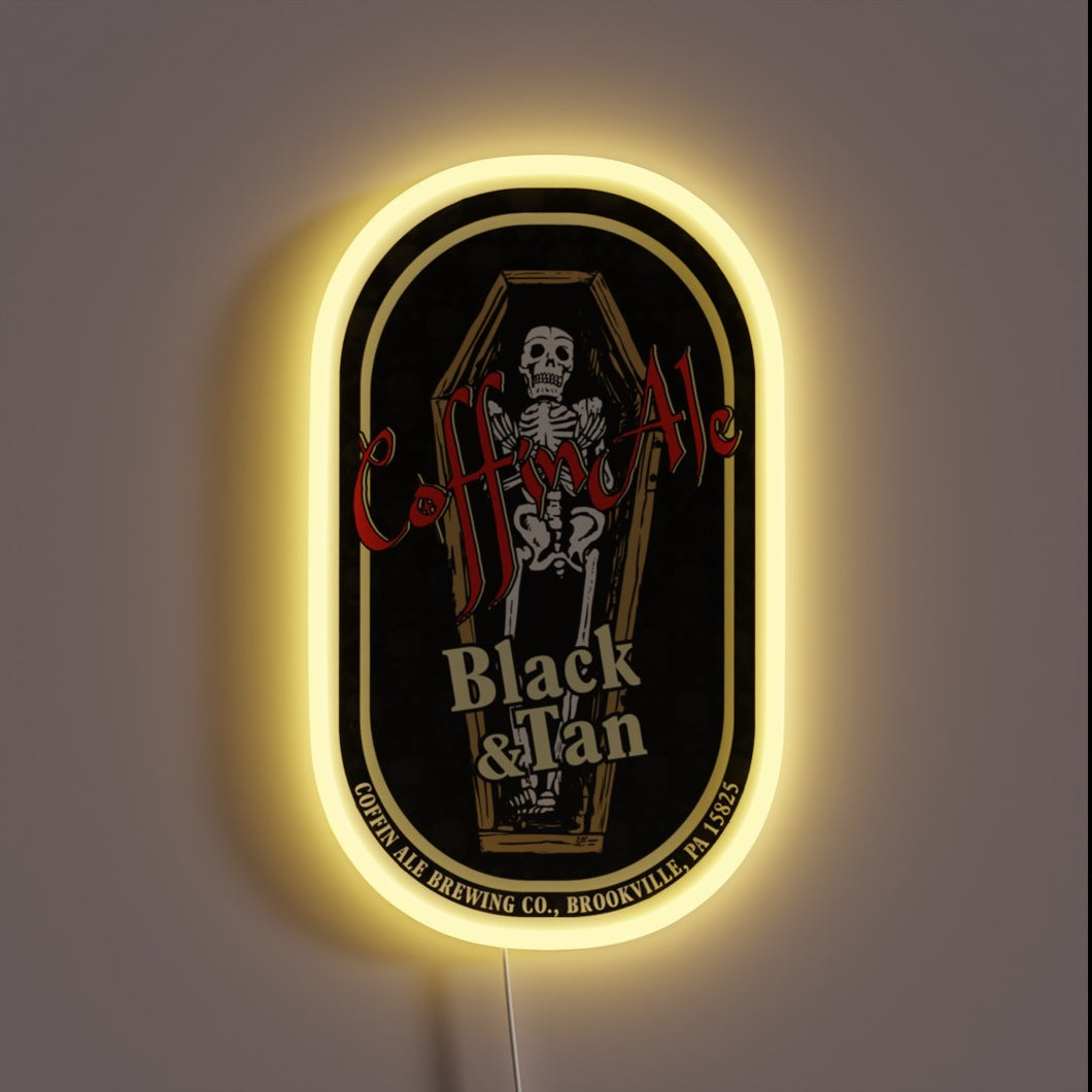 Neon-lit Tee featuring vibrant RGB graphics of Coffin Ale logo.