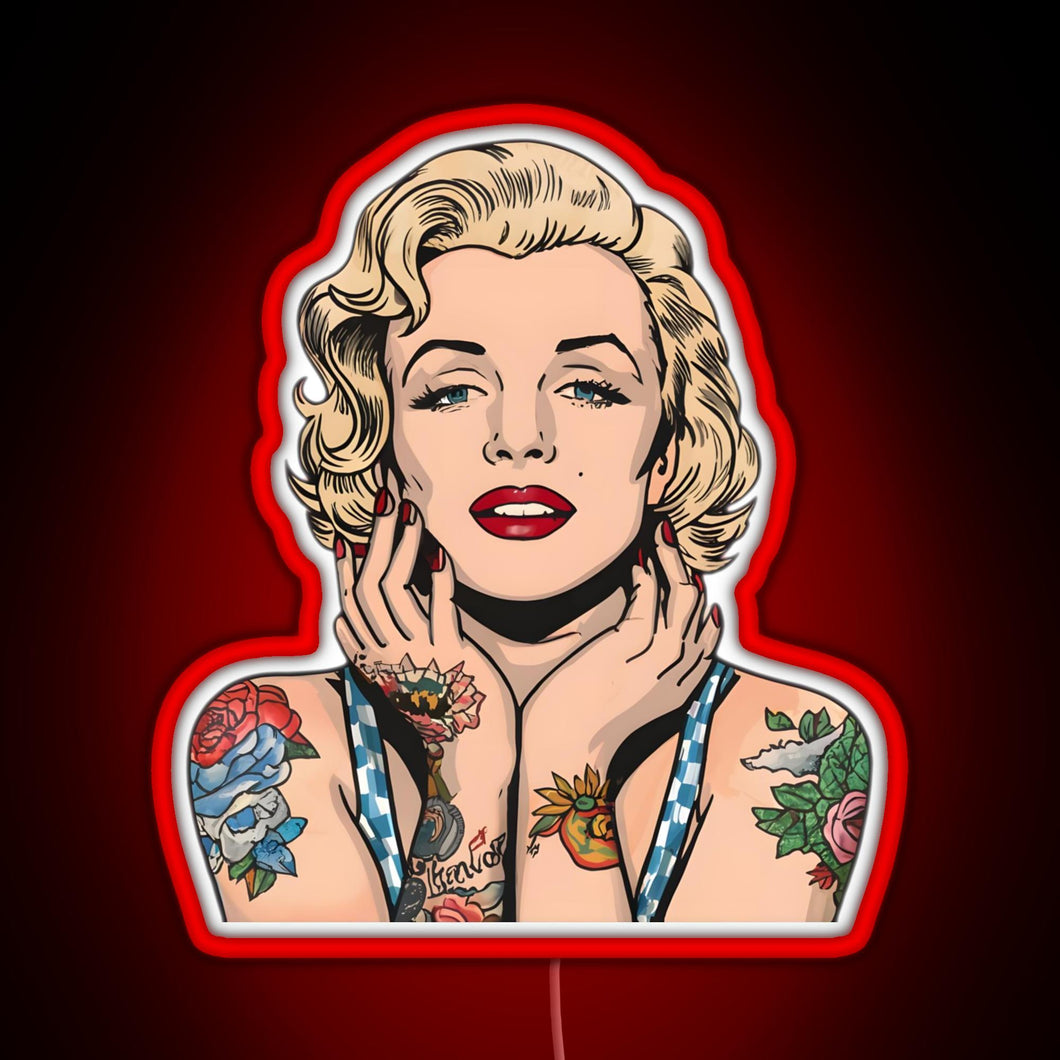 Cool Vintage Marilyn Monroe With Tattoos RGB neon sign red