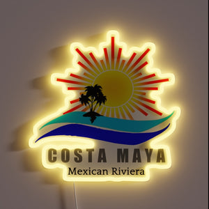 Vibrant Colorful Neon Sign Depicting Iconic Costa Maya Mexico Landscape