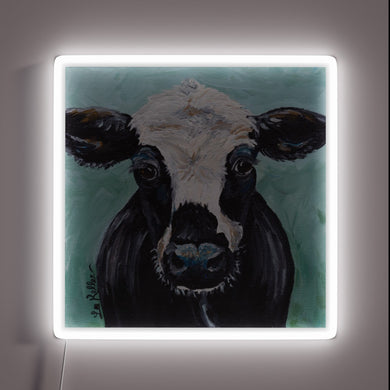 Neon cow art print in vibrant Maybelline inspired RGB colors