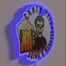 Load image into Gallery viewer, Neon beer bar decoration with colorful glowing &#39;monster&#39; design.