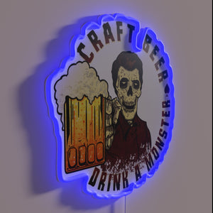 Neon beer bar decoration with colorful glowing 'monster' design.