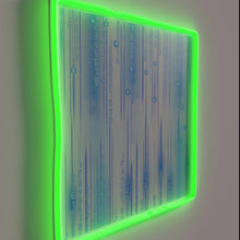 Load image into Gallery viewer, Code-inspired colorful art piece with programmable RGB neon lighting accents.