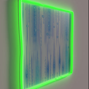 Code-inspired colorful art piece with programmable RGB neon lighting accents.