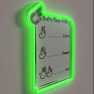 Handmade craft inspiration and creativity illuminated by vibrant colorful neon.