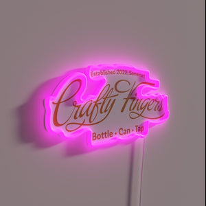 Personalized Crafty Fingers logo neon sign in vibrant RGB colors