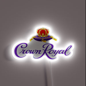 **Alt text:** *Crown Royal neon sign with crown and white glow.*