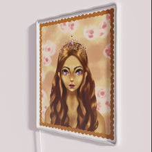Load image into Gallery viewer, Vibrant LED neon portrait of regal royalty, crowned princess silhouette