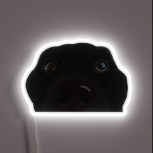 Load image into Gallery viewer, Curious Black Lab Puppy RGB neon sign, front view lit, printed on acrylic