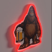 Load image into Gallery viewer, Whimsical RGB Neon Sign of Happy Bigfoot Enjoying Beer Outside
