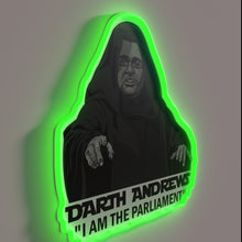 Load image into Gallery viewer, Boldly lit Darth Vader silhouette with bright RGB neon accents