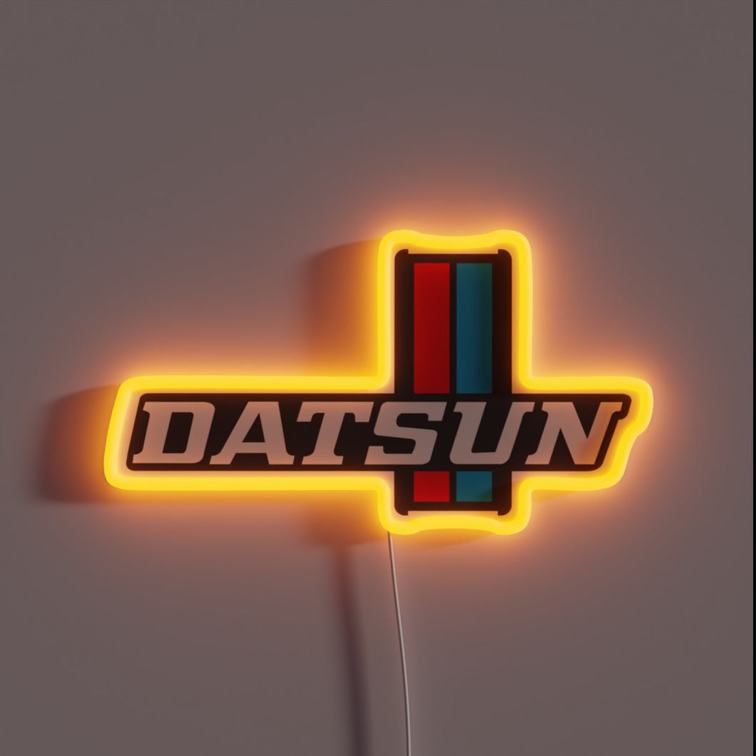 Iconic vintage automobile logo illuminated in colorful RGB glow.