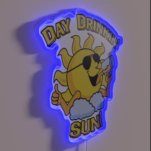 Vibrant Day Drinking Neon Sign with Colorful RGB Illumination Effect