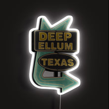 Load image into Gallery viewer, Deep Ellum Texas RGB neon sign, front view lit, printed on acrylic