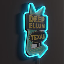 Load image into Gallery viewer, Deep Ellum Texas RGB neon sign, side view lit showing the depth of the acrylic sign