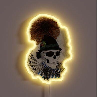 Vibrant Illuminated Neon Sign Featuring a Colorful Oktoberfest Skull Design.