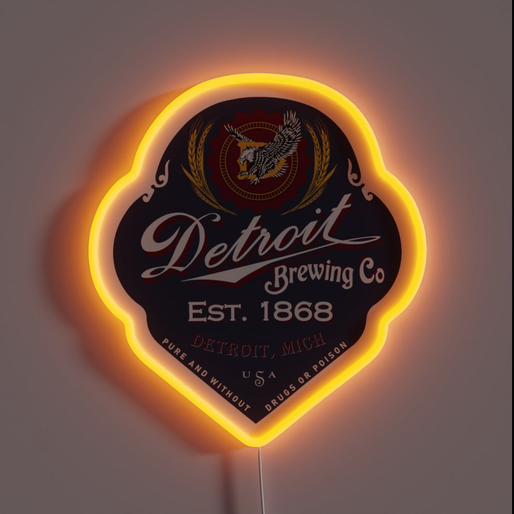 Detroit Brewing Co. customneon sign with orange LED glow