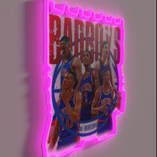 Load image into Gallery viewer, Detroit Piston&#39;s iconic &quot;Bad Boys&quot; team logo illuminated RGB neon sign.