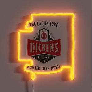 Vibrant RGB lighting illuminates the name 'Dickens Cider' in bold letters.