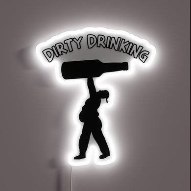 Gaudy neon sign with 'Dirty Drinking' in bold, colorful letters