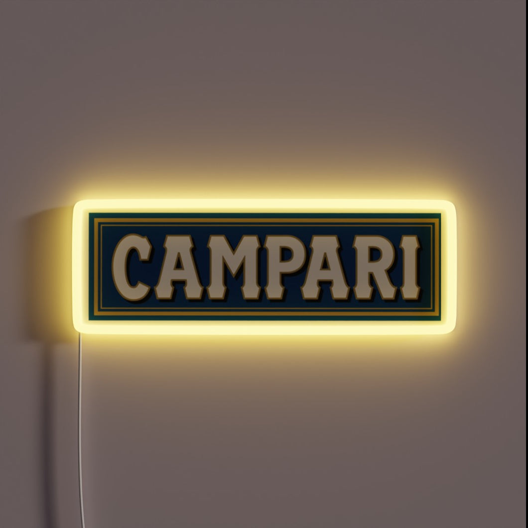 Vintage inspired retro neon sign advertising DO YOU KNOW CAMPARI cocktail brand.