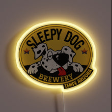 Load image into Gallery viewer, Sleepy Dog Brewery Tempe Arizona customneon sign with yellow LED glow