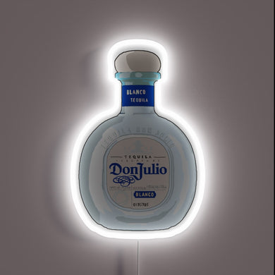 **Alt text:** *Don Julio tequila bottle neon sign with white glow.*