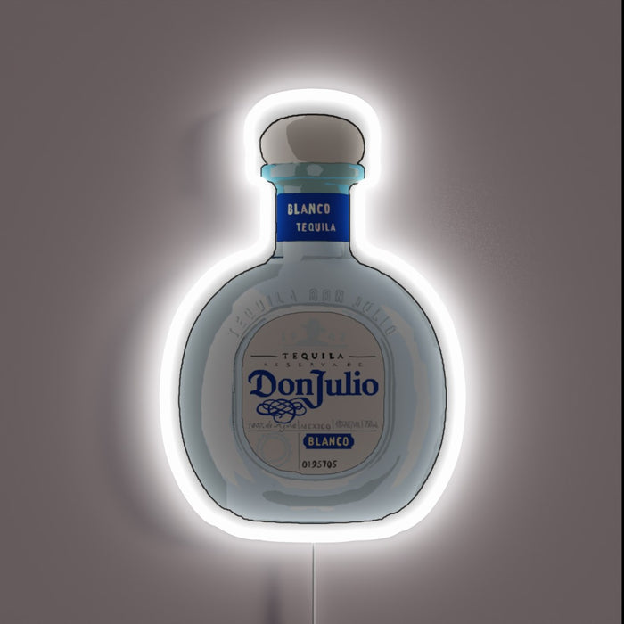 **Alt text:** *Don Julio tequila bottle neon sign with white glow.*