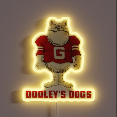 Retro Georgia themed Dooley's Dogs branded neon sports bar decor.