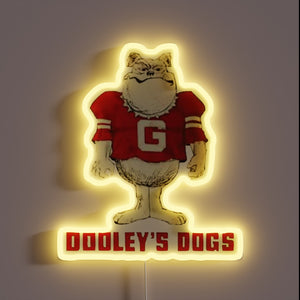 Retro Georgia themed Dooley's Dogs branded neon sports bar decor.