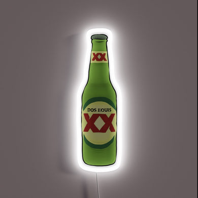 Vibrant full-color LED light box advertises iconic Dos Equis beer brand.