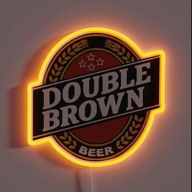 Retro Double Brown Neon Sign with Vibrant Red and Green Glow
