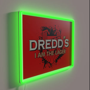 Eye-catching Neon Sign Depicting Judge Dredd's Iconic 'I Am Law' Slogan