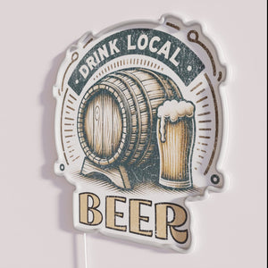 Neon beer bar decor sign, promoting local craft breweries downtown nightlife.