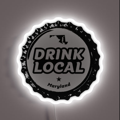 Vibrant RGB Neon Sign Displaying Maryland Craft Brewery Bottle Caps Design