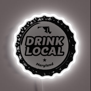 Vibrant RGB Neon Sign Displaying Maryland Craft Brewery Bottle Caps Design