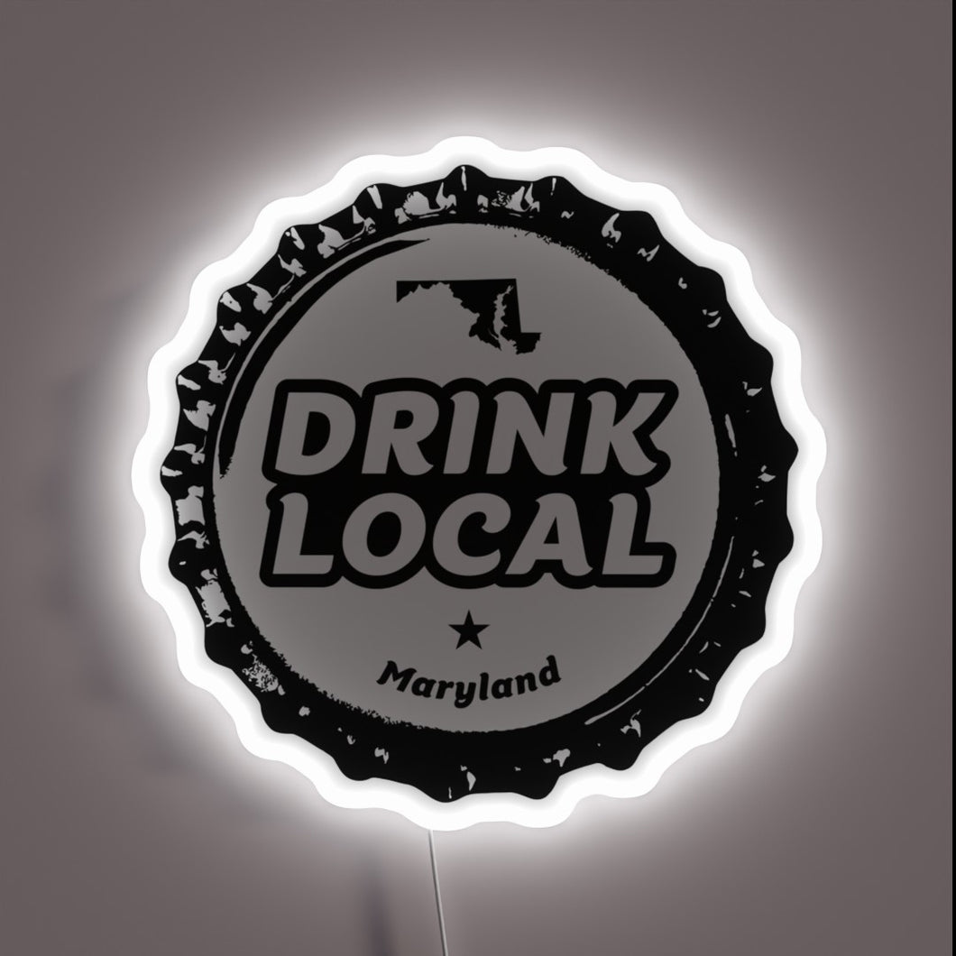 Vibrant RGB Neon Sign Displaying Maryland Craft Brewery Bottle Caps Design