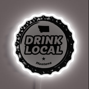 Brighten your space with this colorful local brew cap display.