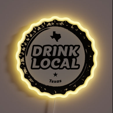 Vibrant RGB Neon Sign Featuring Local Texas Craft Beer Bottle Caps