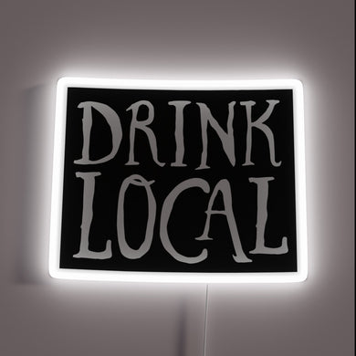 Neon Sign Featuring Hand-Drawn Map of Wyoming with Beers