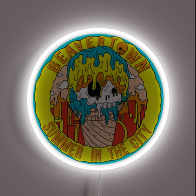 Vibrant LED bar sign with programmable colors, customizable drinks menu.