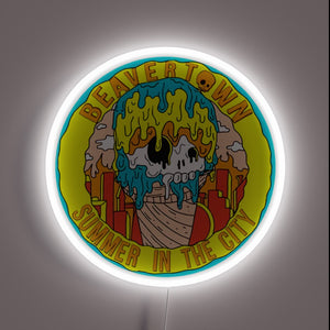 Vibrant LED bar sign with programmable colors, customizable drinks menu.