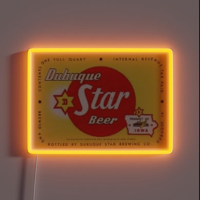 Dubuque's iconic Star beer logo in vibrant RGB neon lights