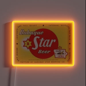 Dubuque's iconic Star beer logo in vibrant RGB neon lights
