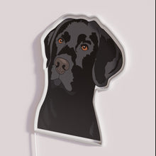 Load image into Gallery viewer, Duke The Lab RGB neon sign, side view with lights off showing acrylic backing and LED tube