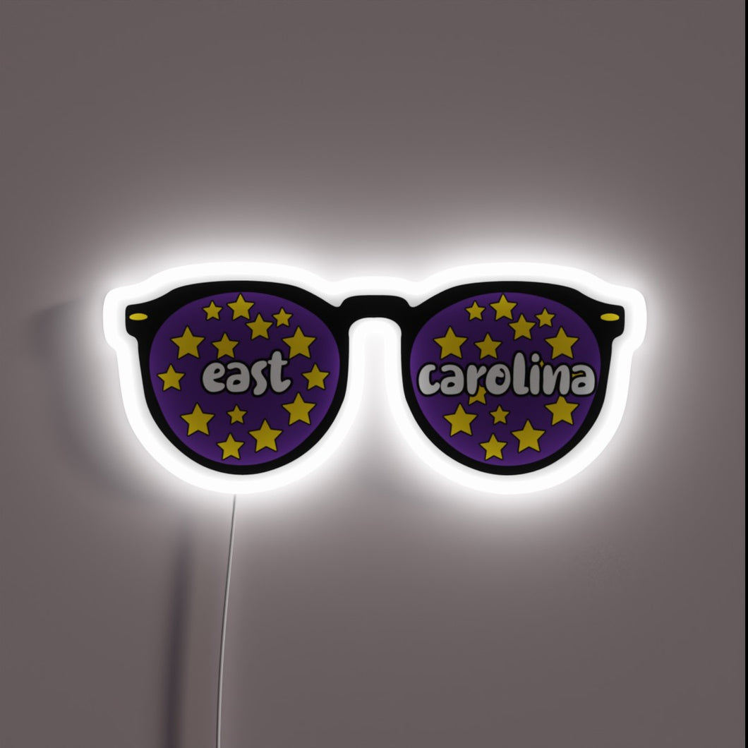Eye-catching East Carolina University-inspired neon-accented RGB LED sunglasses accessory