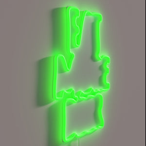 Vintage-style 'Eat More Beer' neon sign in bold RGB letters.