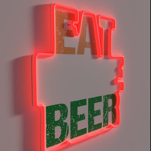 Eye-catching Eat More Beer Sign with Vibrant Neon V13 Lighting.